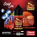 Monster Cold Lips E-Likit, çilek, üzüm ve buz aromalı likit şişesi.